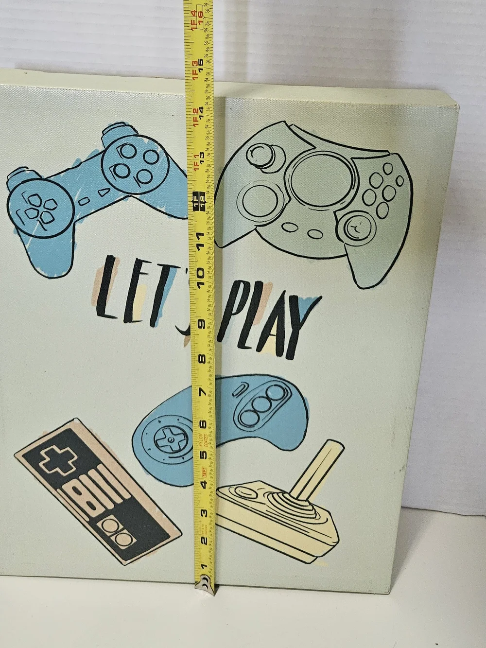 Retro Let's Play Wall Art - Blue and Cream Gaming Decor